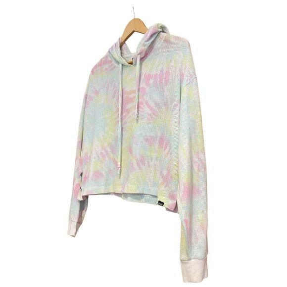 VS PINK Size Large Mesh Pullover Hoodie Sweater Top Rainbow Tie Dye - Picture 2 of 8